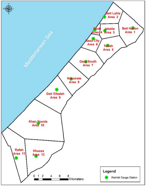 مواقع محطات الامطار في قطاع غزة
